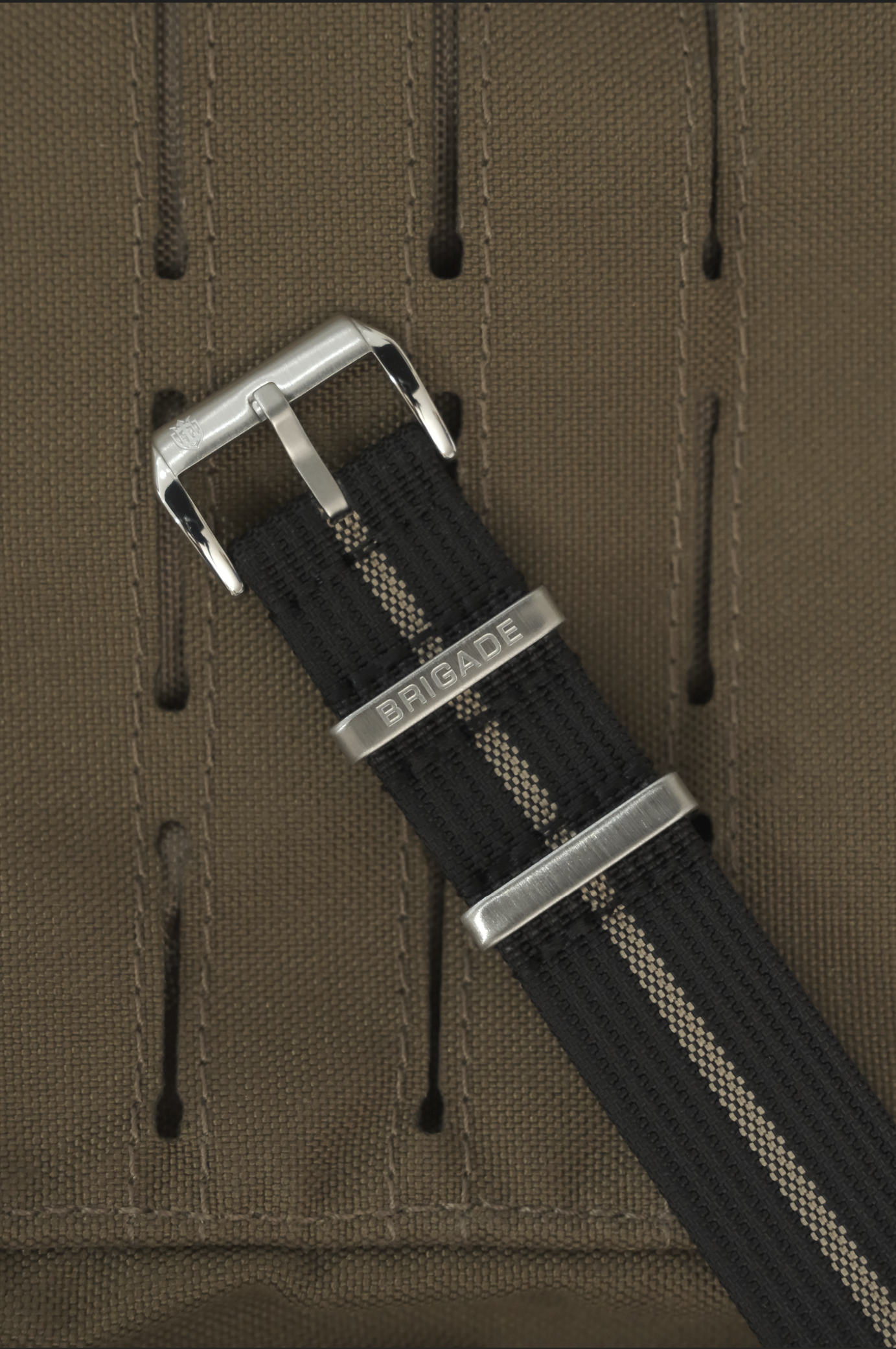 Brigade: Black / Gold - Ribbed Nylon Watch Strap