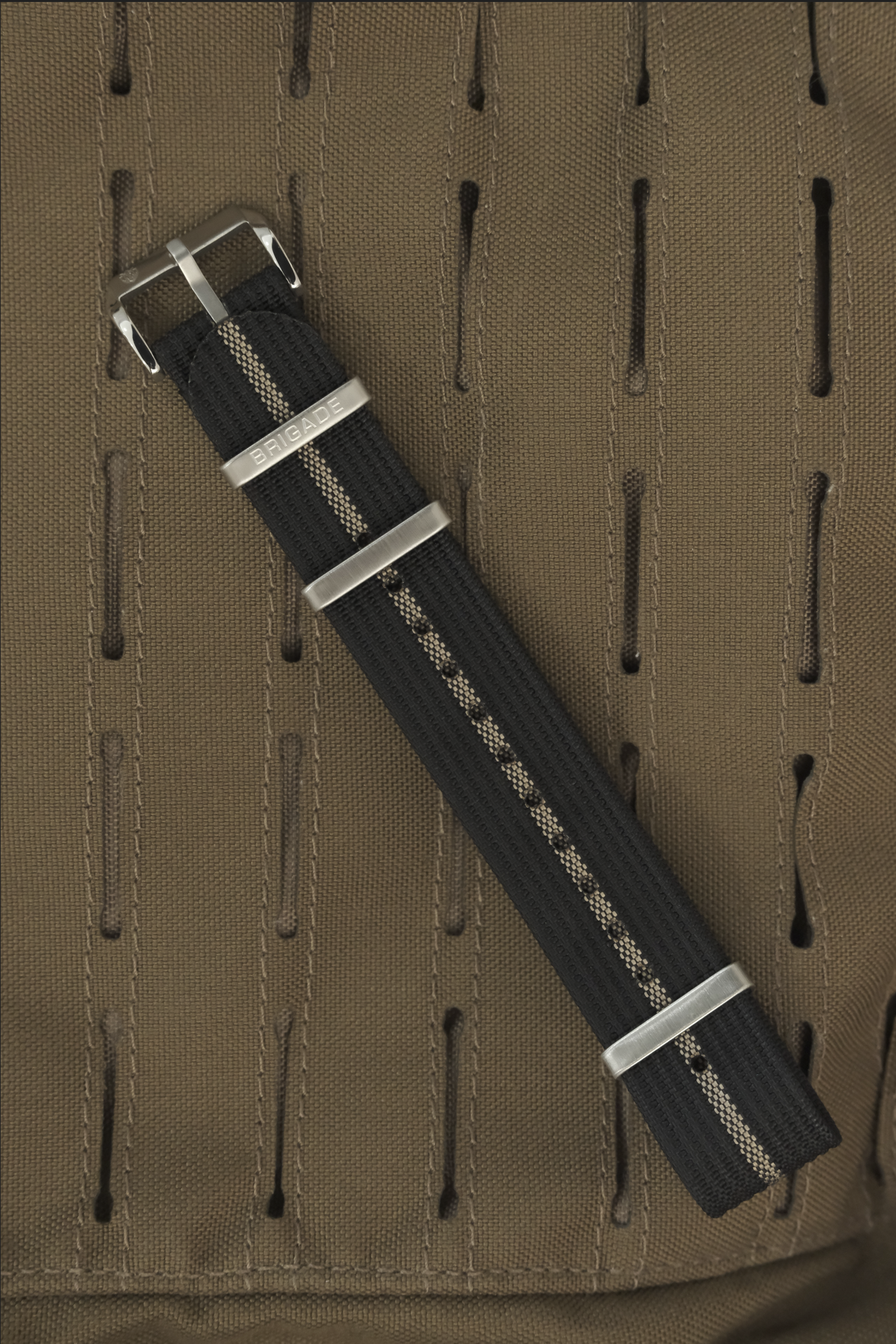 Brigade: Black / Gold - Ribbed Nylon Watch Strap