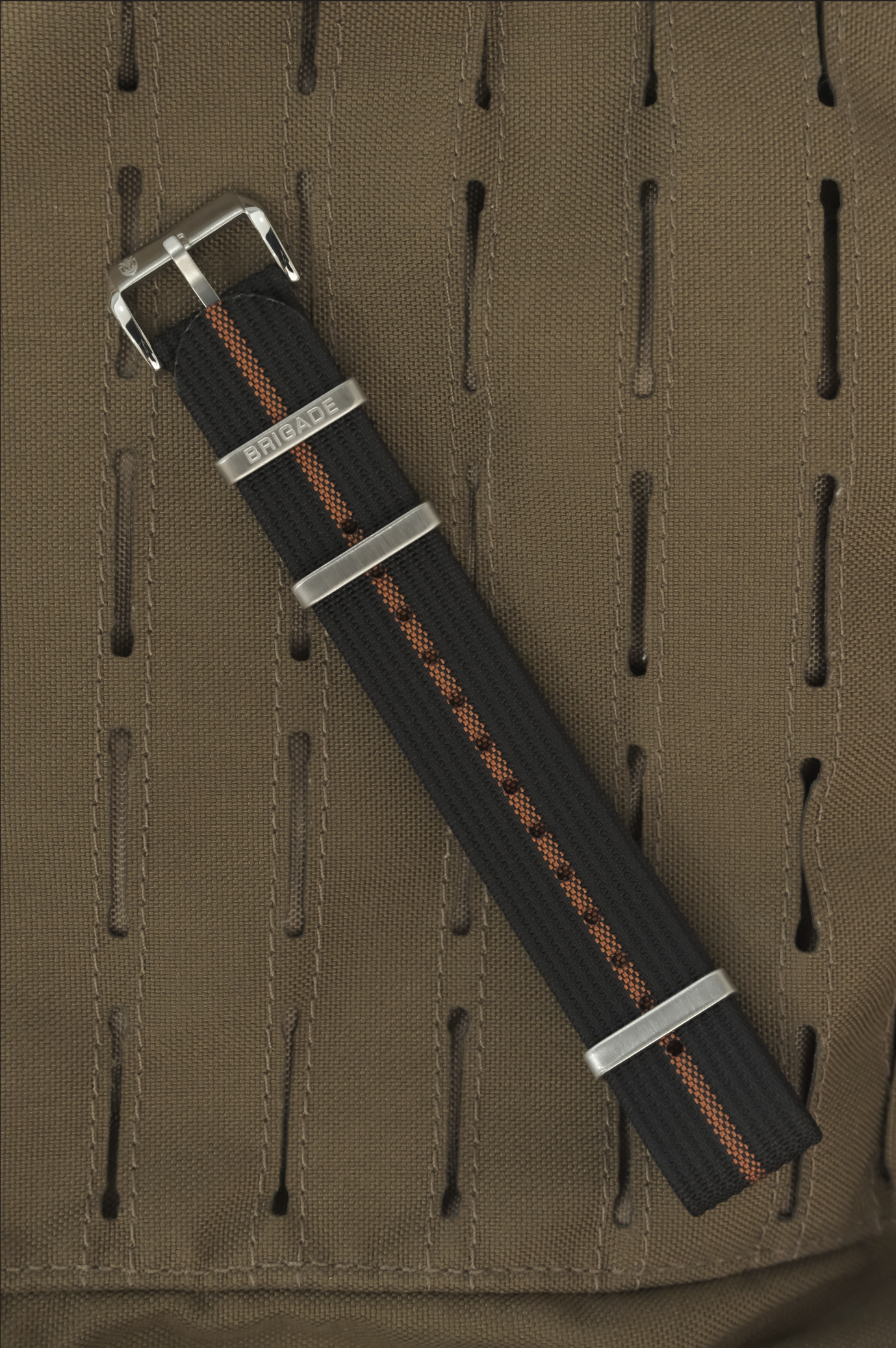 Brigade: Black / Orange - Ribbed Nylon Watch Strap