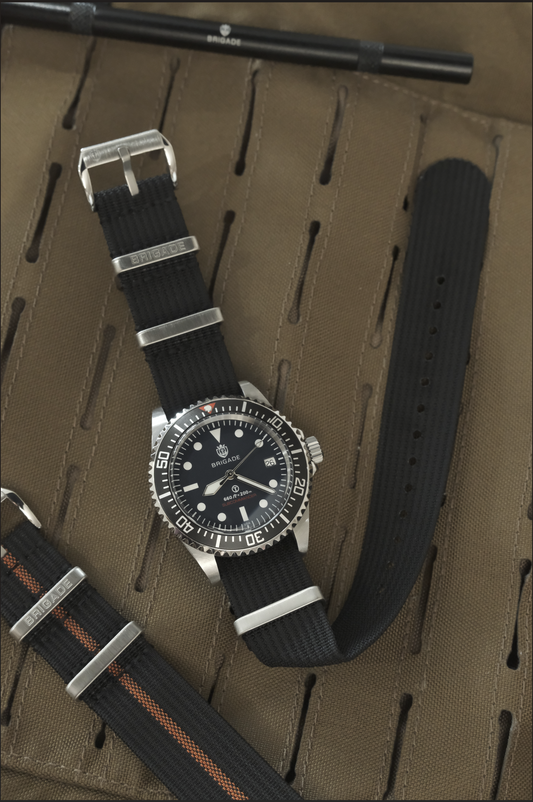 Brigade: Black - Ribbed Nylon Watch Strap
