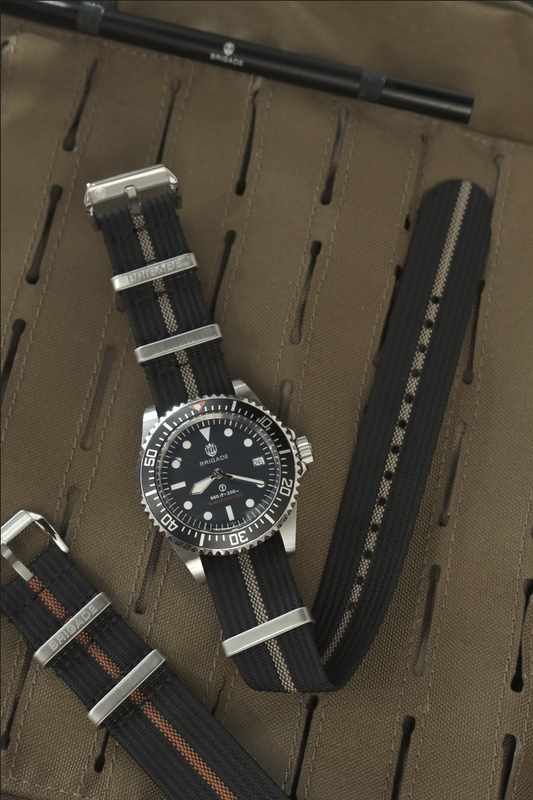 Brigade: Black / Gold - Ribbed Nylon Watch Strap