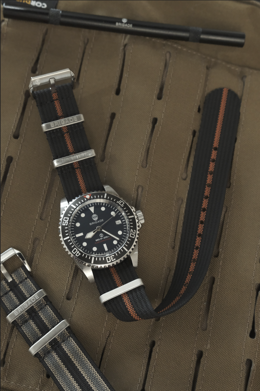 Brigade: Black / Orange - Ribbed Nylon Watch Strap