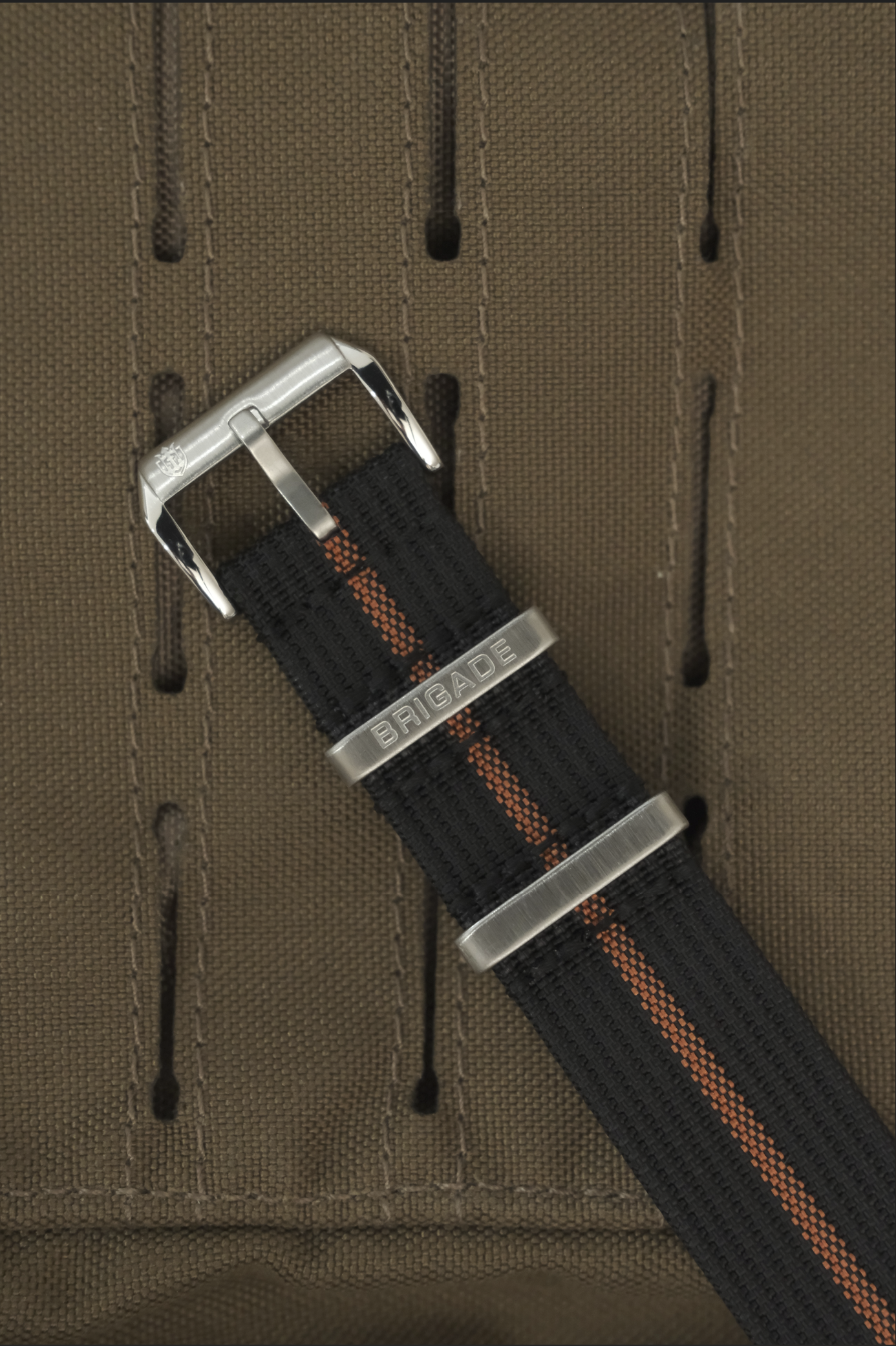Brigade: Black / Orange - Ribbed Nylon Watch Strap