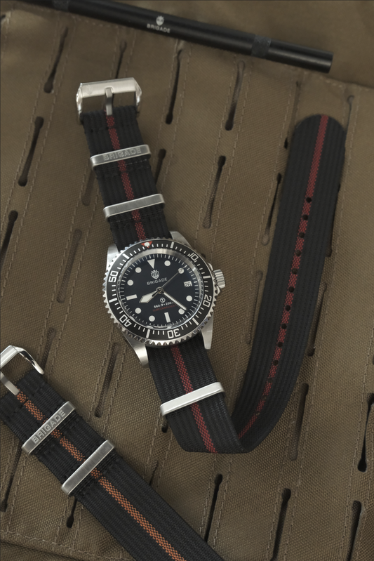 Brigade: Black / Red - Ribbed Nylon Watch Strap