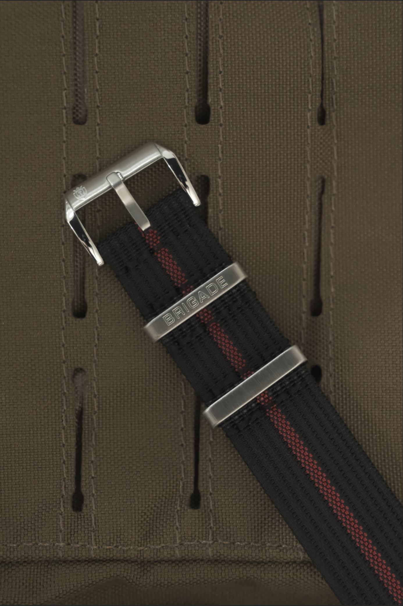 Brigade: Black / Red - Ribbed Nylon Watch Strap