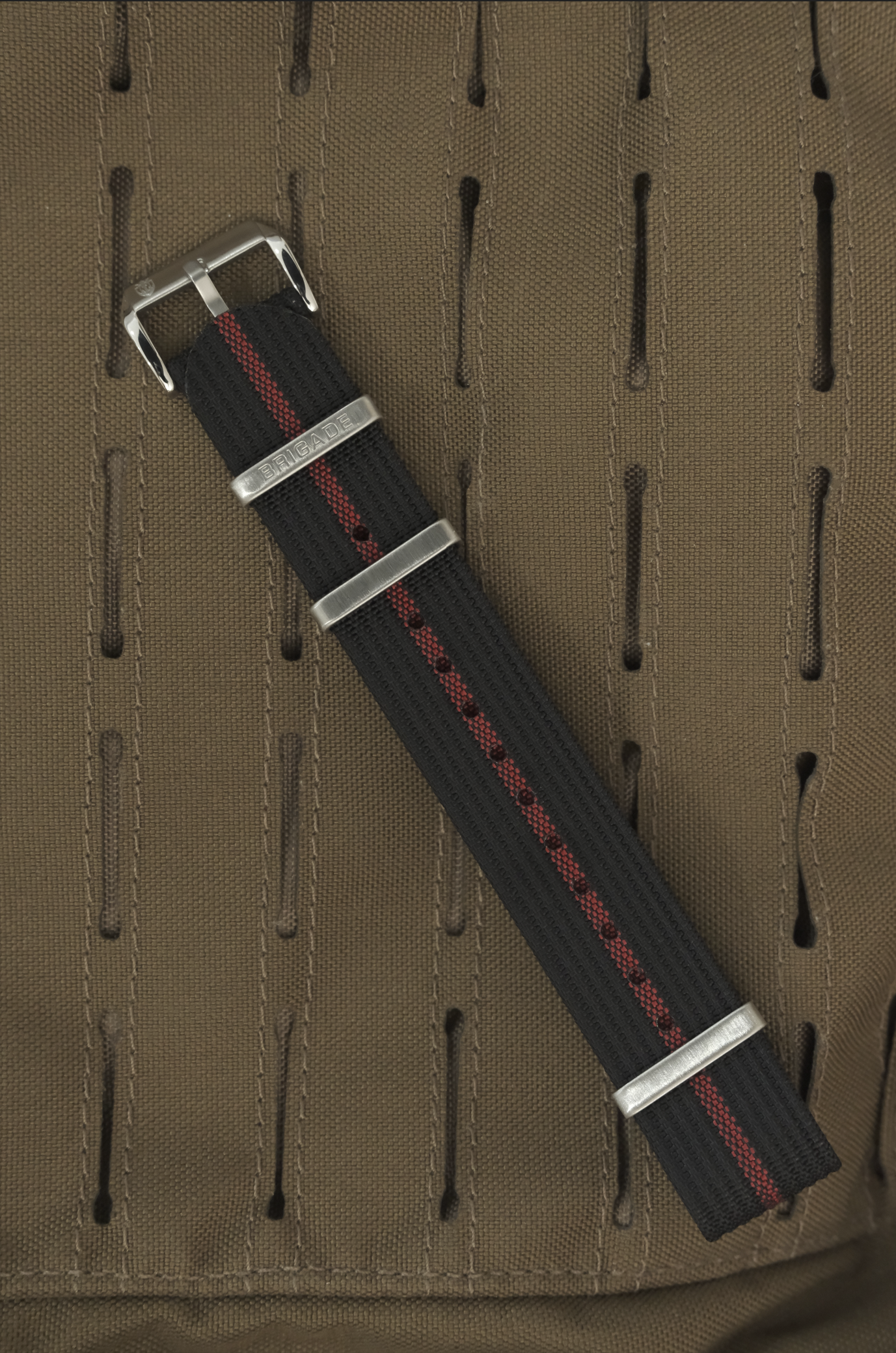 Brigade: Black / Red - Ribbed Nylon Watch Strap