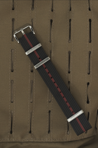 Brigade: Black / Red - Ribbed Nylon Watch Strap