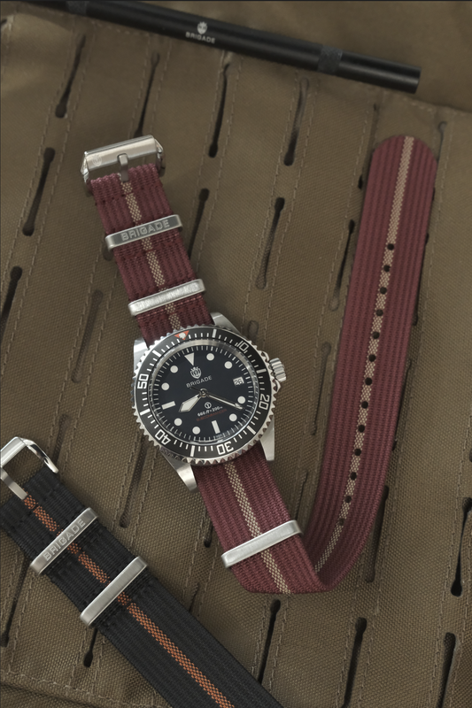Brigade: Red / Gold - Ribbed Nylon Watch Strap